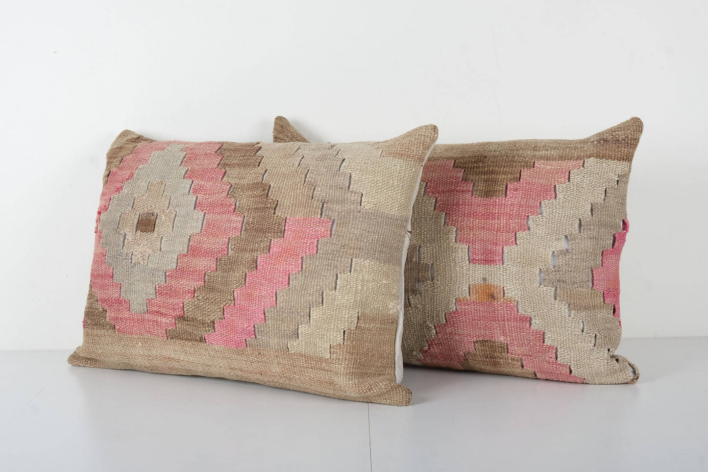 Anatolian Striped Pink Geometric Kilim Rug Pillow Cover | 16" x 24"