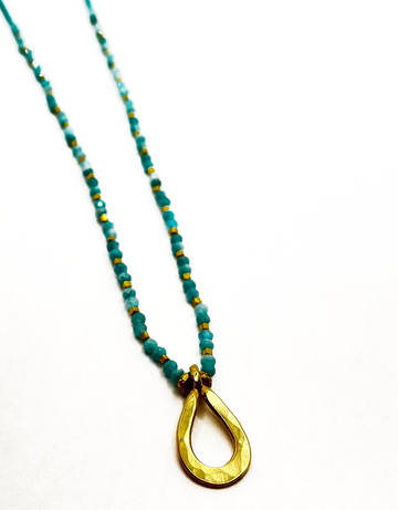 Turquoise Seed, Gold Vermeil & Pink Amethyst Drop Necklace