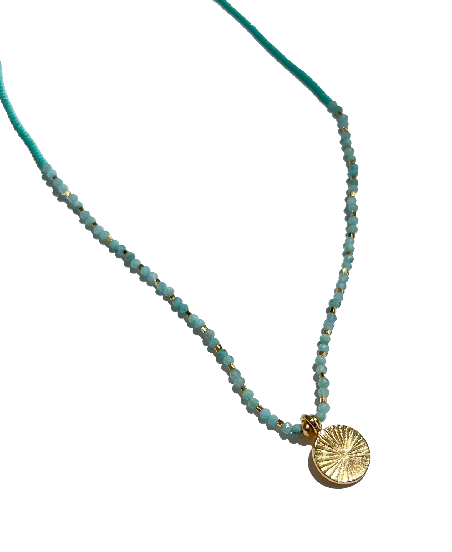 DEBBIE FISHER | Turquoise Seed, Gold Vermeil Necklace, Gold Circle Pendant
