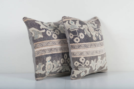 Traditional Turkish Rug Pillow, Beige and Blue | 19" x 19"