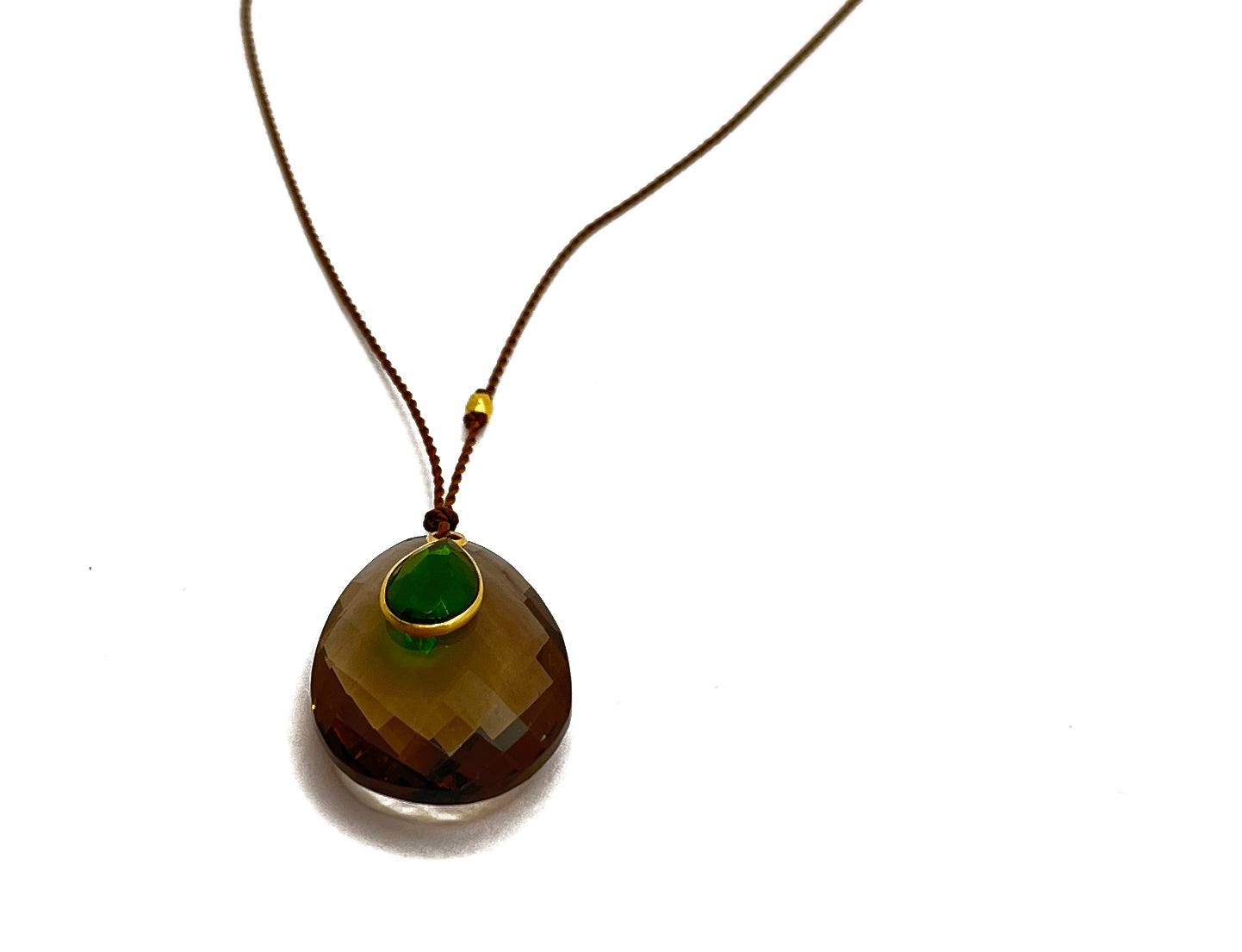 MARGARET SOLOW | Smokey Quartz and Chrome Drop 18K Necklace