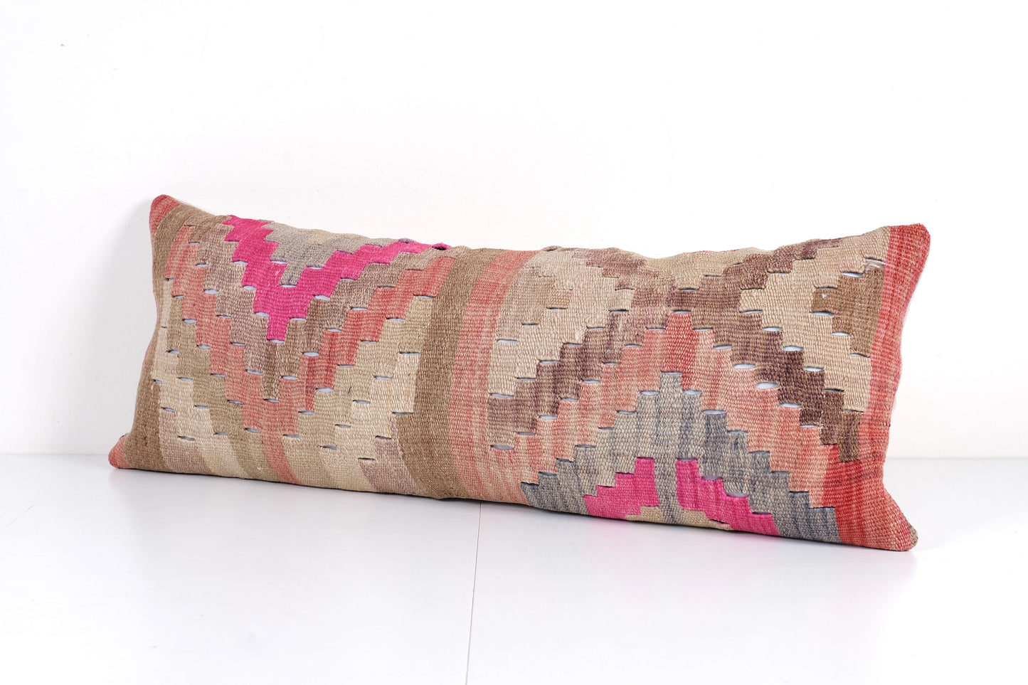Long Striped Turkish Bedding Kilim Pillow, Turkish Rug | 14" x 36"