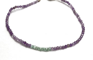 Margaret Solow | Amethyst And Emerald Bracelet on Silk Cord