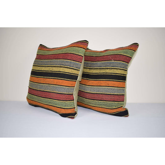 Square Kilim Turkish Tribal Design Pillow | 16" x 16"