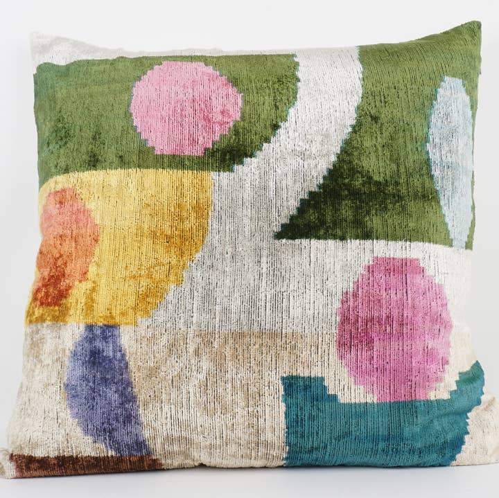 Handmade Ikat Silk/Velvet Abstract Pillow | 24" x 24"
