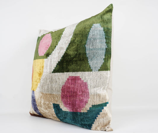 HANDMADE IKAT SILK/VELVET PILLOW | 24" x 24"