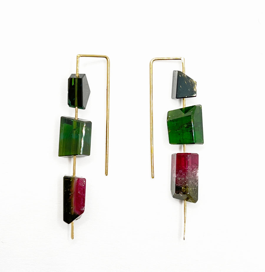 Fail Jewelry | Large hook with 3 tourmaline stones earrings