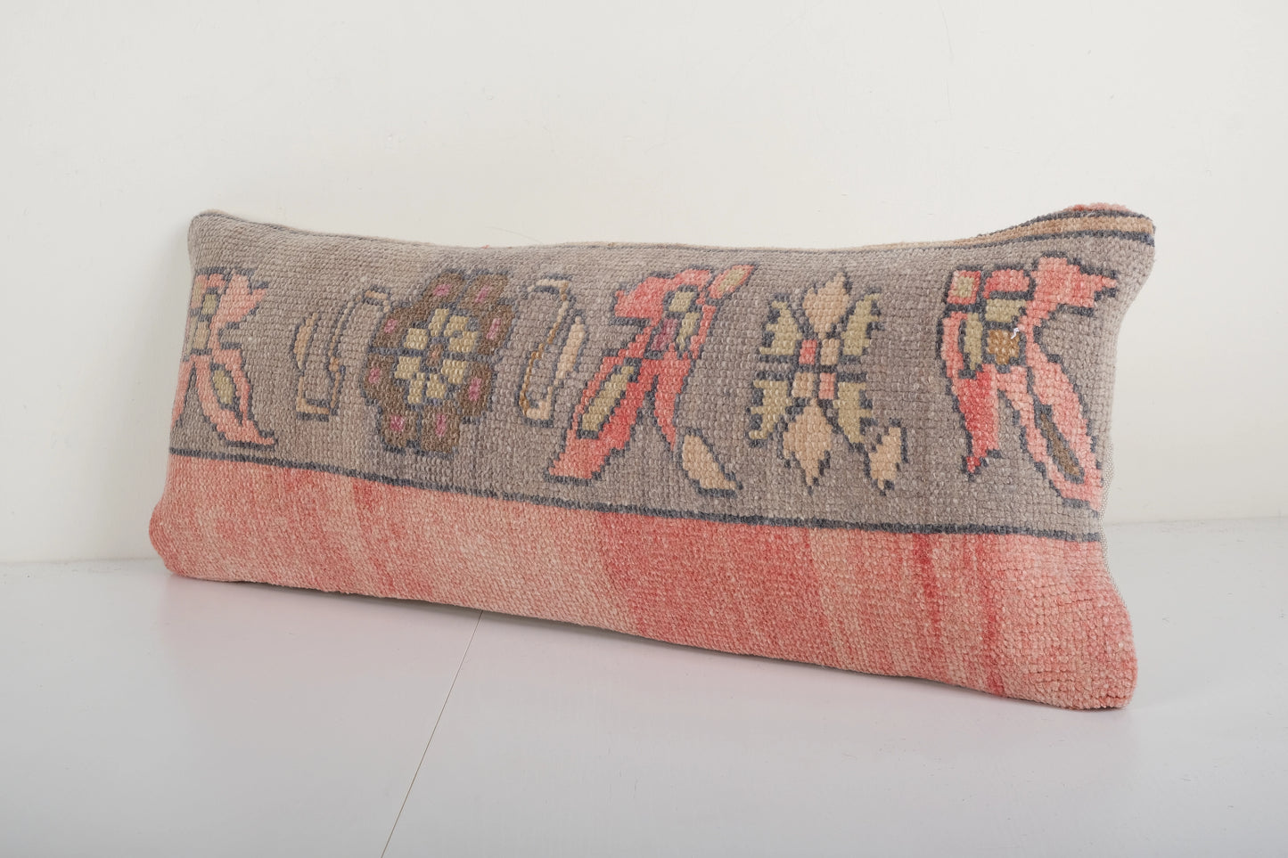 Bohemian Wool Faded Color Rug Pillow, Turkish Taupe | 12" x 28"