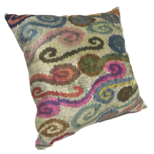 Colorful Clouds Ikat Silk/Velvet Pillowcase | 20" x 20"
