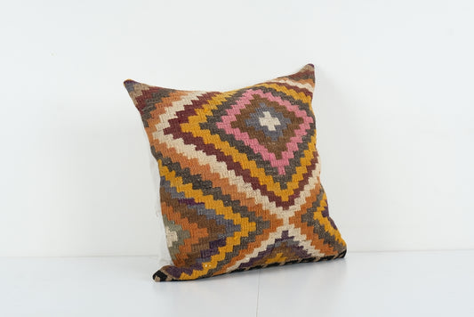 Striped Turkish Kilim Pillow, Unique Rustic | 19" x 19"