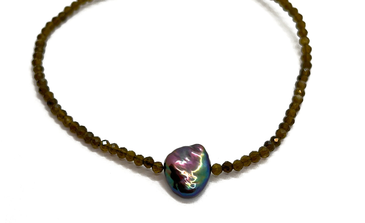 MARGARET SOLOW | Cat's Eye and Pearl Bracelet on Silk Cord