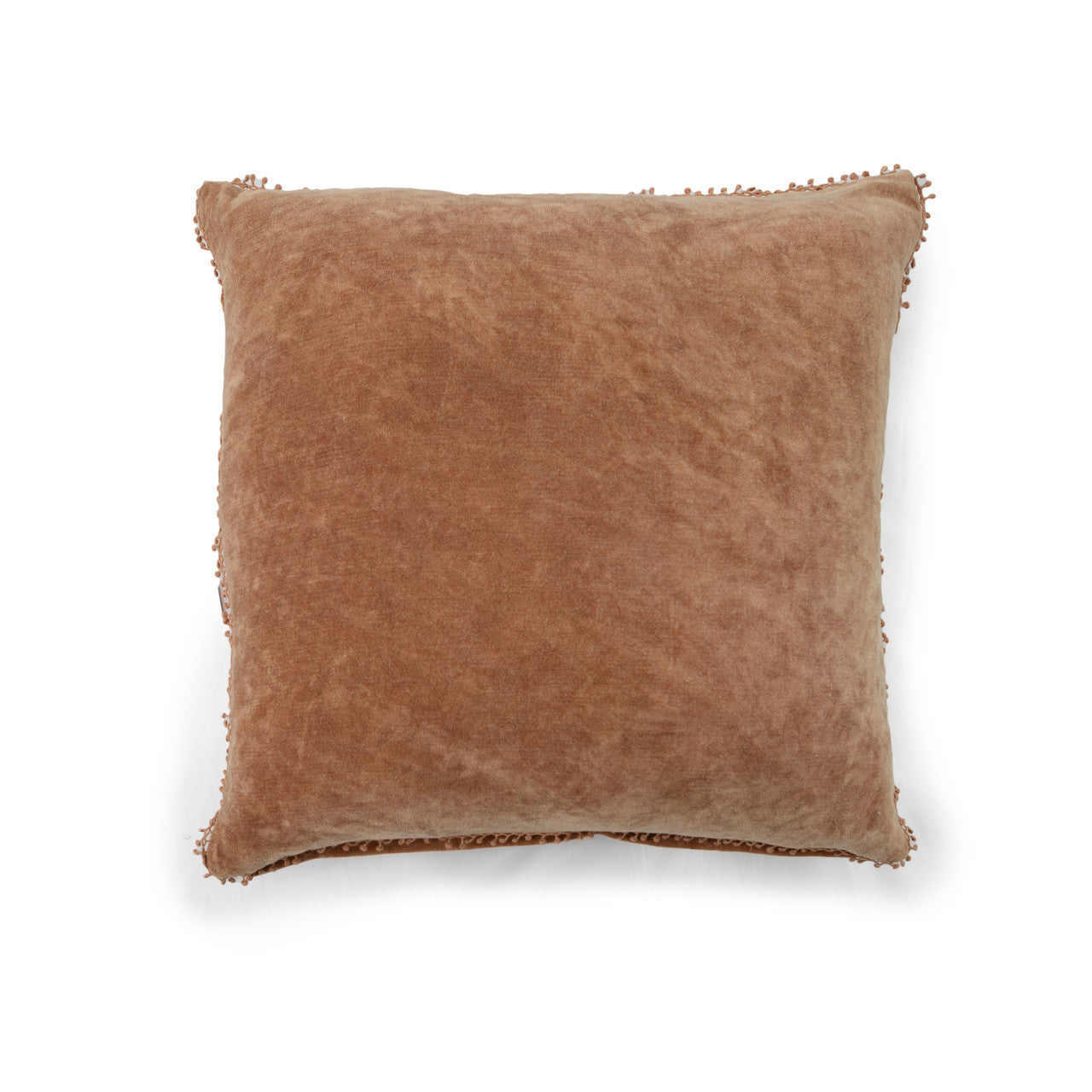 Velvet Pillow with Pom Pom Trim - Fawn