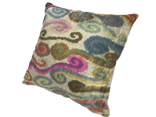 COLORFUL CLOUDS - IKAT SILK/VELVET PILLOWCASE | 20" x 20"
