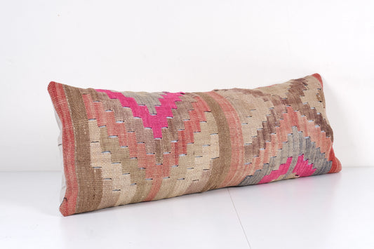 Long Striped Turkish Bedding Kilim Pillow, Turkish Rug | 14" x 36"
