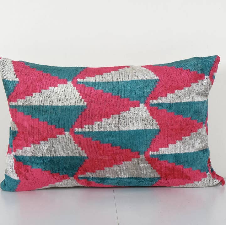 Silk Ikat Velvet Lumbar Pillow Cover - Ethnic Decorative |