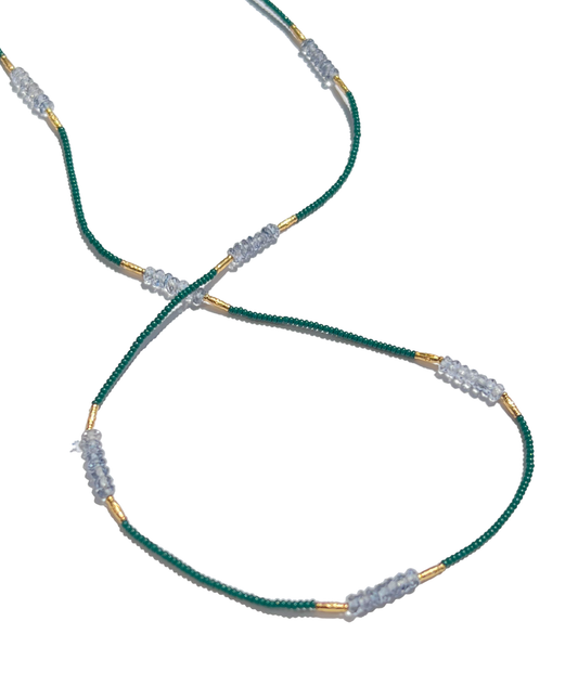 DEBBIE FISHER | Green Seed Beads with Gold Vermeil and Amethyst Beaded Necklace
