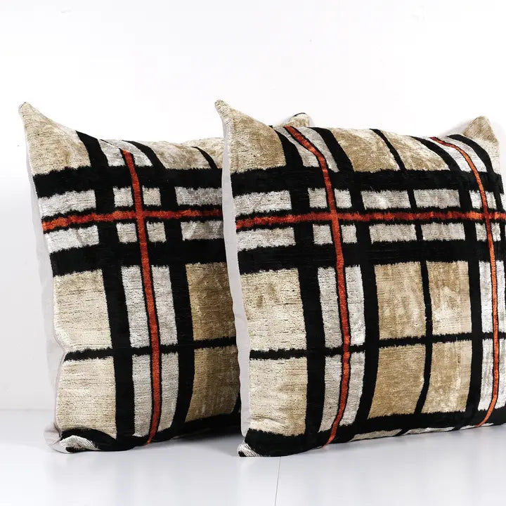 Tartan Silk Ikat Velvet Pillow | 25"