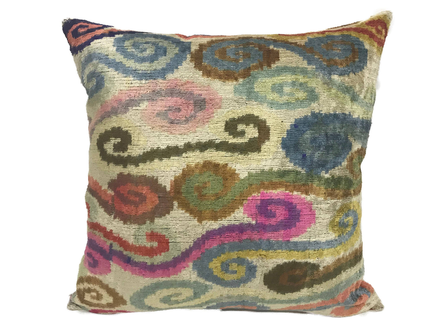 COLORFUL CLOUDS - IKAT SILK/VELVET PILLOWCASE | 20" x 20"