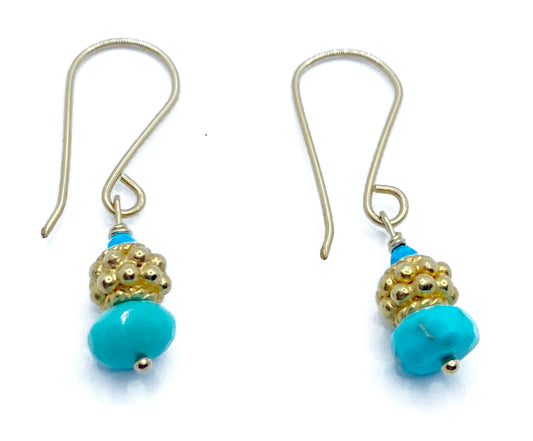 DEBBIE FISHER | Turquoise and Gold Vermeil Bead on Gold Fill Wire Earrings