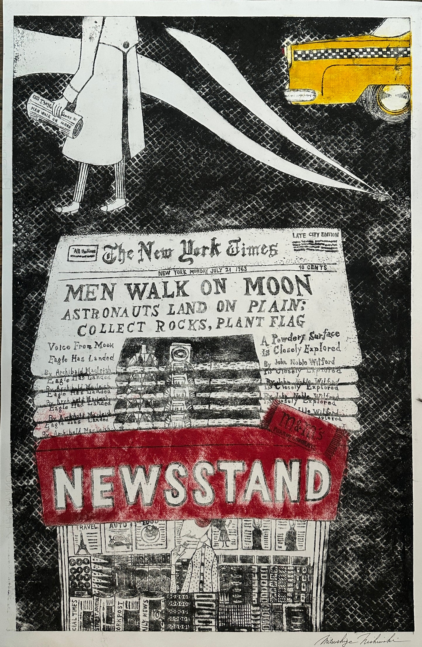 NYT Men walk on the Moon Newsstand by Mitsushige Nishiwaki