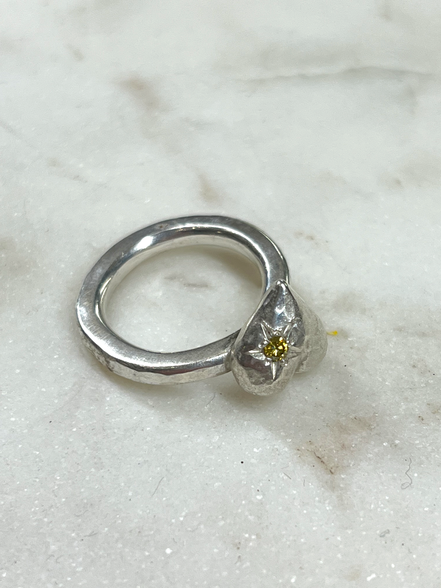 SONJA FRIES | Sterling Silver Heart Ring with Single Yellow Diamond