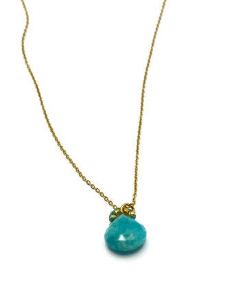 Danielle Welmond | Woven Blue Cord w/ Gold Vermeil Beads and Amazonite Drop on Gold Filled Chain