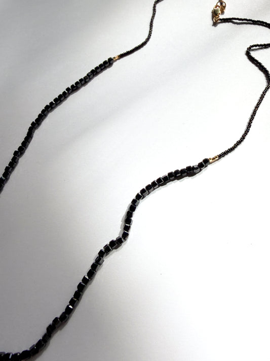 DEBBIE FISHER | Necklace of Black Seed Beads with Gold Vermeil and Black Spinel Beads