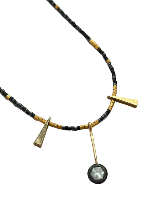 JADEWATER DESIGN | Mini Star Drop Pendant w/ Black and Gray Beads