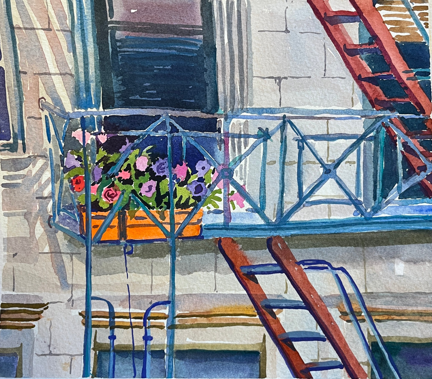 Flowers on Fire Escape for "Interpretations" by Susan Greenstein