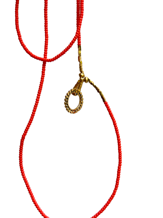 DEBBIE FISHER | Coral seed bead w/ gold vermeil beads and circle charm necklace