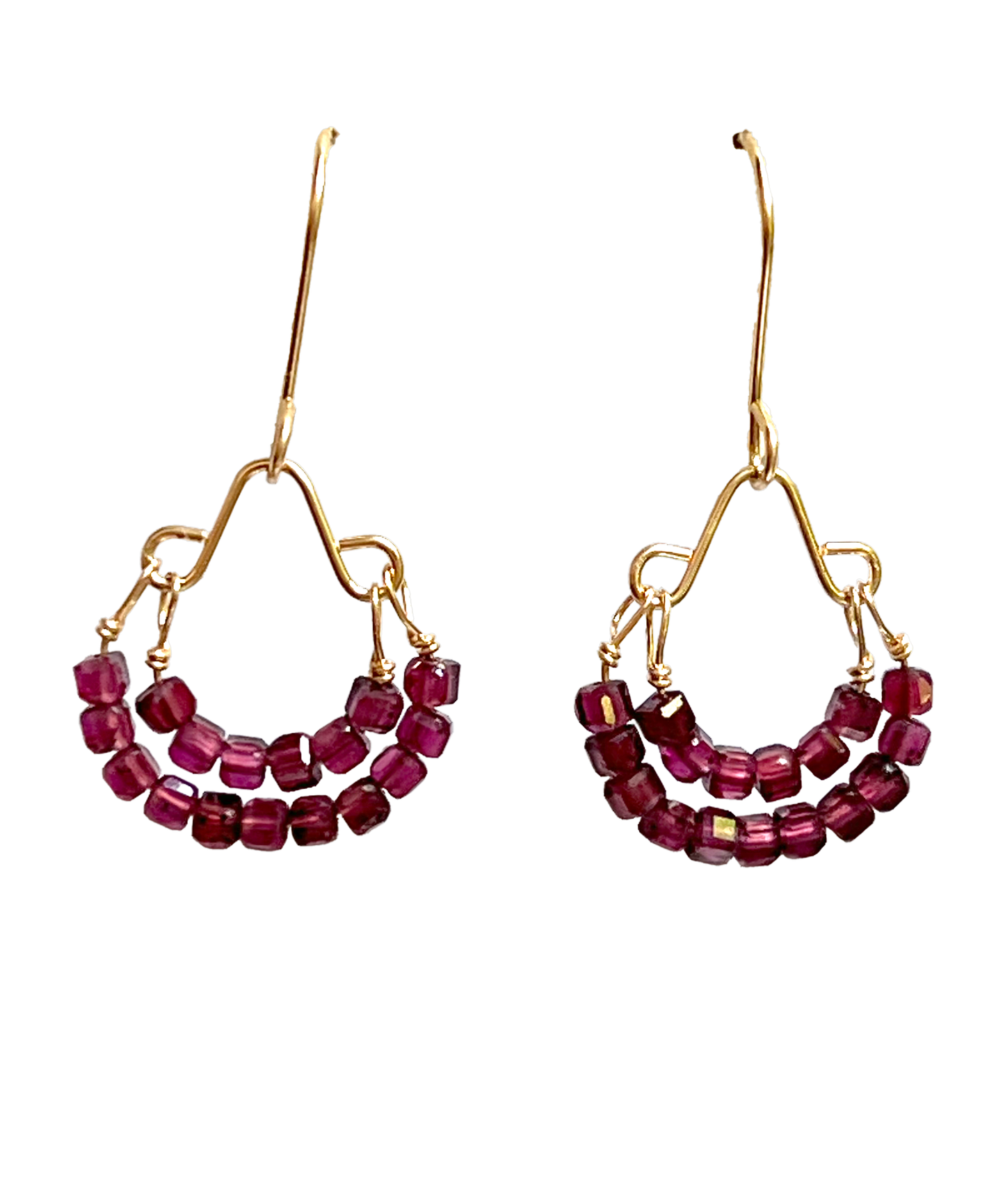 Debbie Fisher | Garnet beads on gold fill wire Earrings