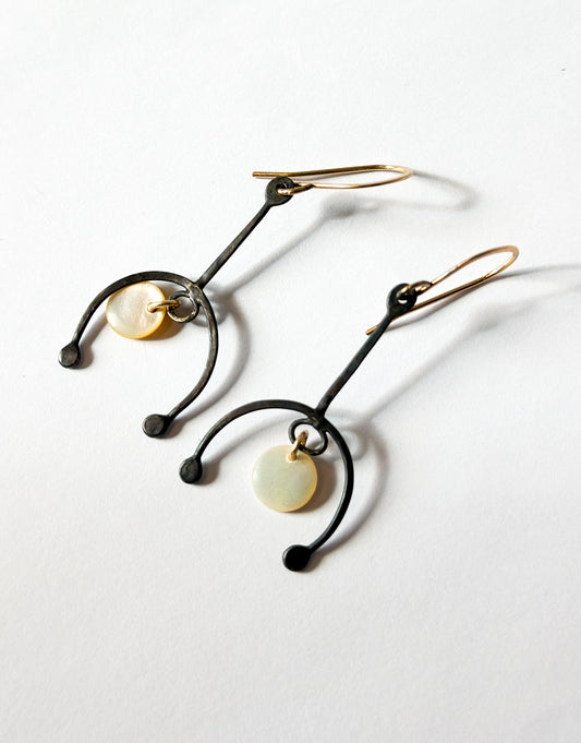 JADEWATER DESIGN | Oxidized Horseshoe Drops with White Center Drops