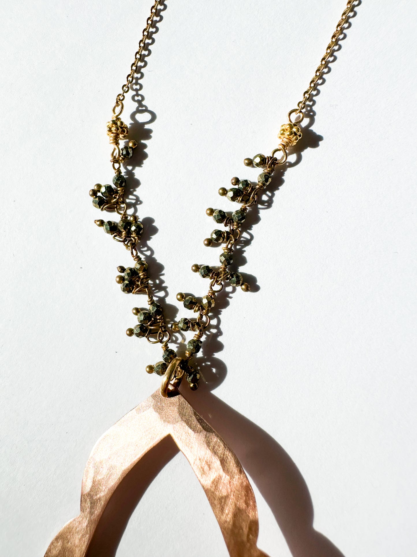 ROBIN HALEY | 14K Rose Gold Plated Scalloped Necklace w/ Pyrite Gemstone Beads Necklace