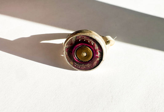 JADEWATER DESIGN | Fuchsia Carved Ring with Gold Fill and Silver Center
