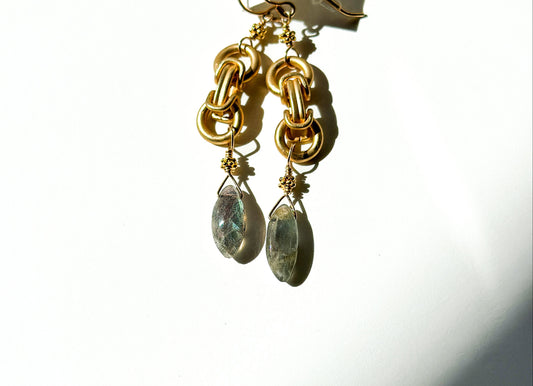 ROBIN HALEY | 14K Gold Plated Chain & Labradorite Earring