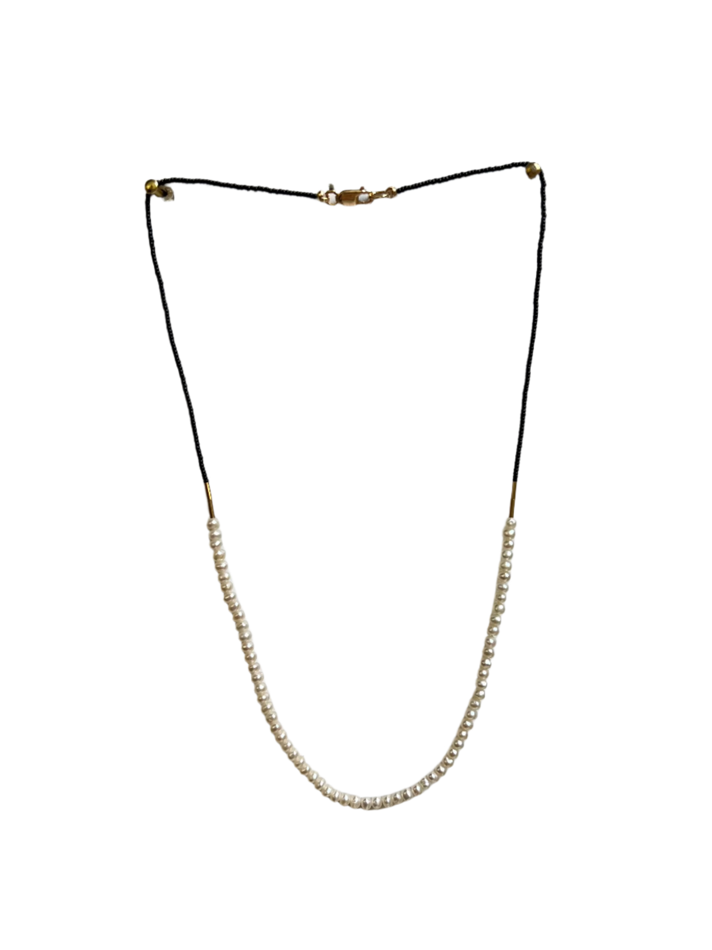 DEBBIE FISHER | Black Seed, Gold Fill and White Pearl Choker Necklace
