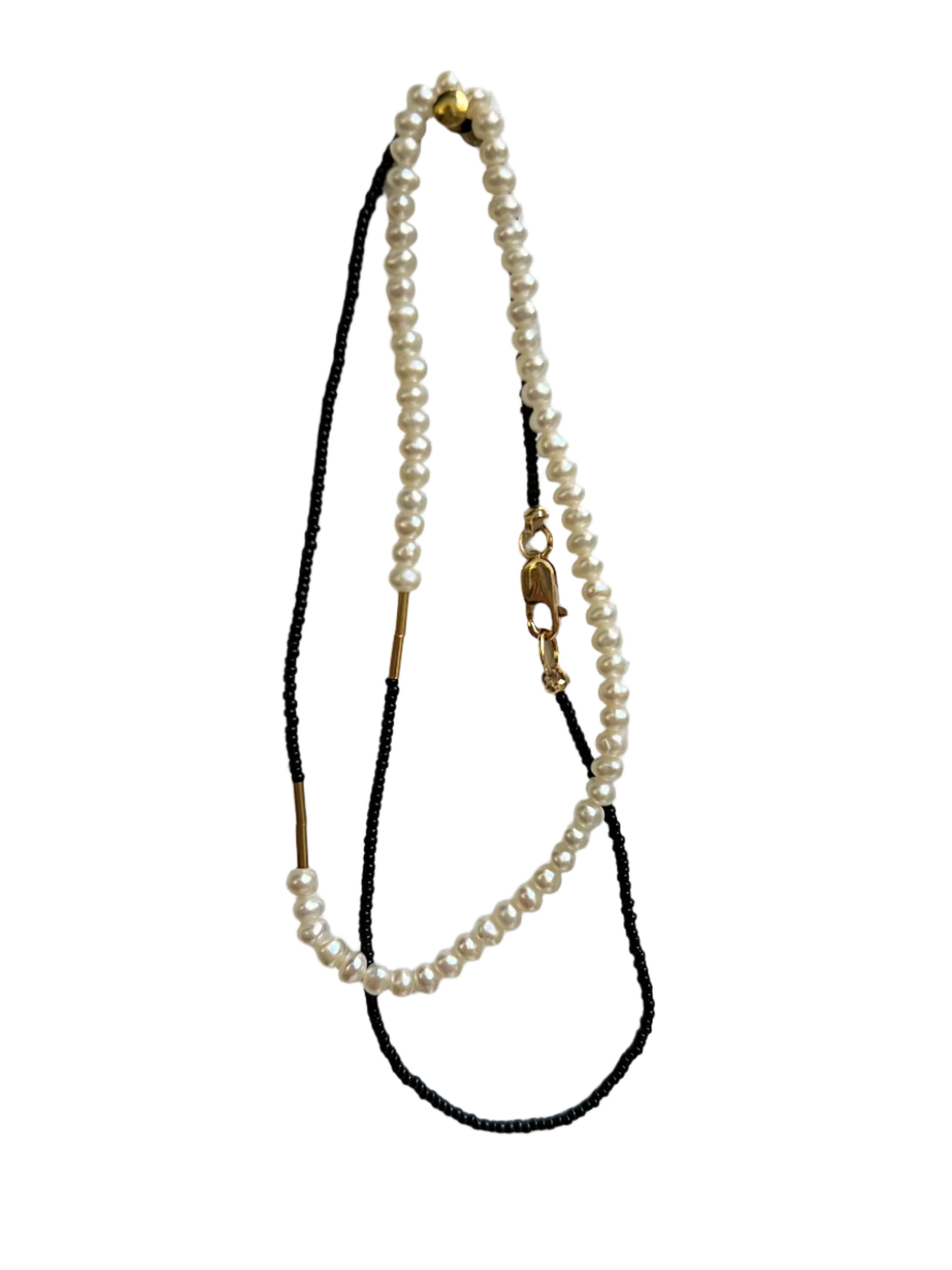 DEBBIE FISHER | Black Seed, Gold Fill and White Pearl Choker Necklace