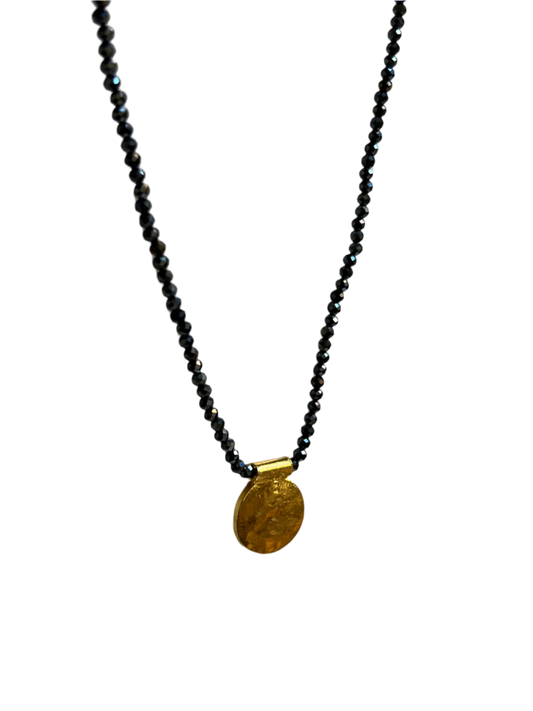 DEBBIE FISHER | Grey Seed, Black Spinel and Gold Vermeil Charm Necklace