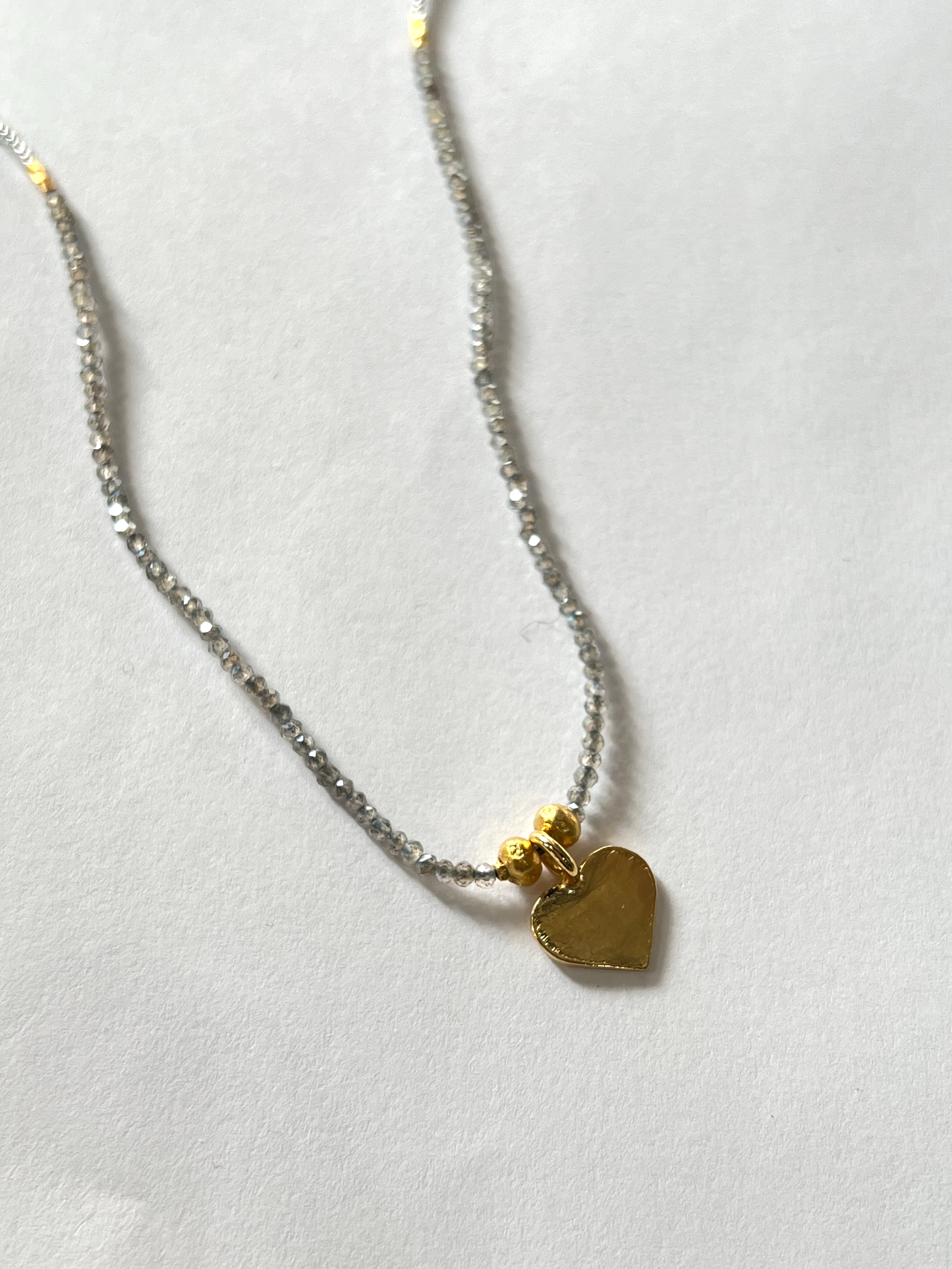 DEBBIE FISHER | Clear Seed Gold Vermeil and Mystic Labradorite w/ Heart Charm Necklace