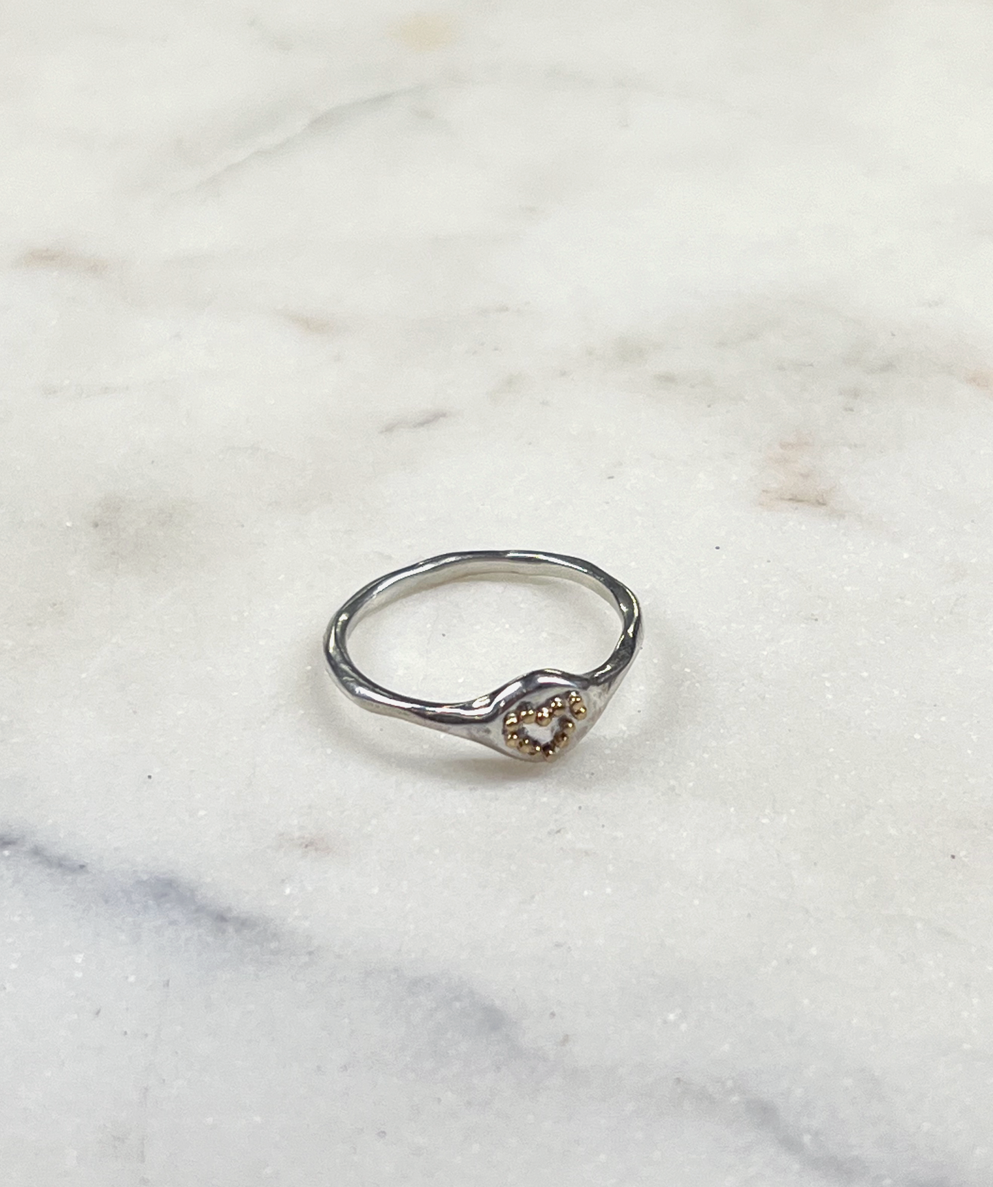 SONJA FRIES | Sterling Silver Ring with 14K Gold Heart Beads