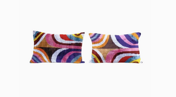 Colorful Ikat Velvet Pillow - Lumbar Silk Cushion | 16