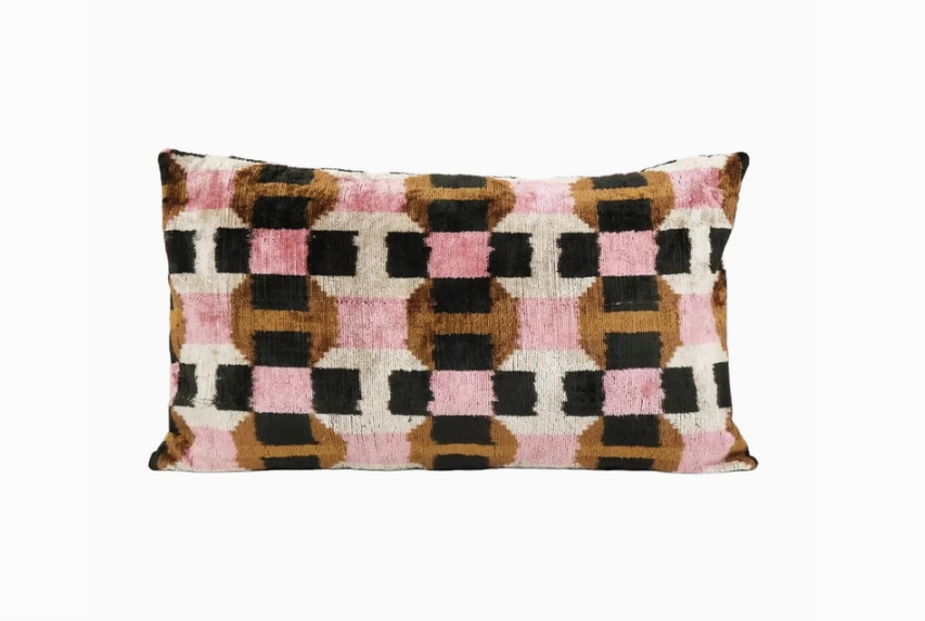 Ikat Pillow Silk Velvet Pillow Cover Pink Ikat 16 X 22 Collier West