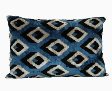 Blue Silk Ikat Velvet Pillow Cover  | 16ʺ  × 24