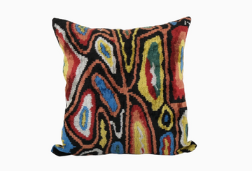 Square Colorful Design Ikat Velvet Pillow - Black Ethnic | 23