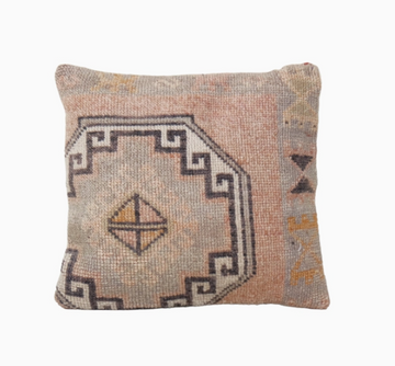 Turkish Oushak Rug Pillow Copper Cover, Small Boho Woven| 12
