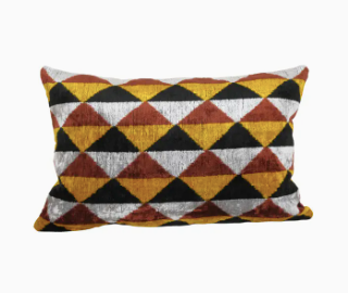 Colorful Ikat Velvet Pillow - Lumbar Silk Cushion