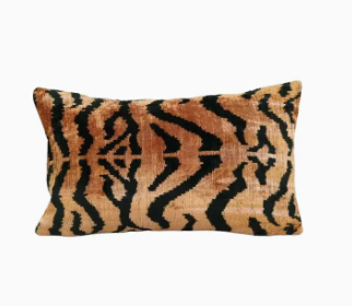 Handmade Tiger Ikat Velvet Pillow, Uzbek Silk Handloom