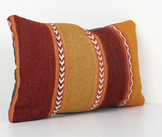 Turkish Lumbar Pillow Cover Orange Wool Sofa Rug Cushion