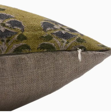 Elegant Block Print Thick Linen Pillow | Mor Mukut