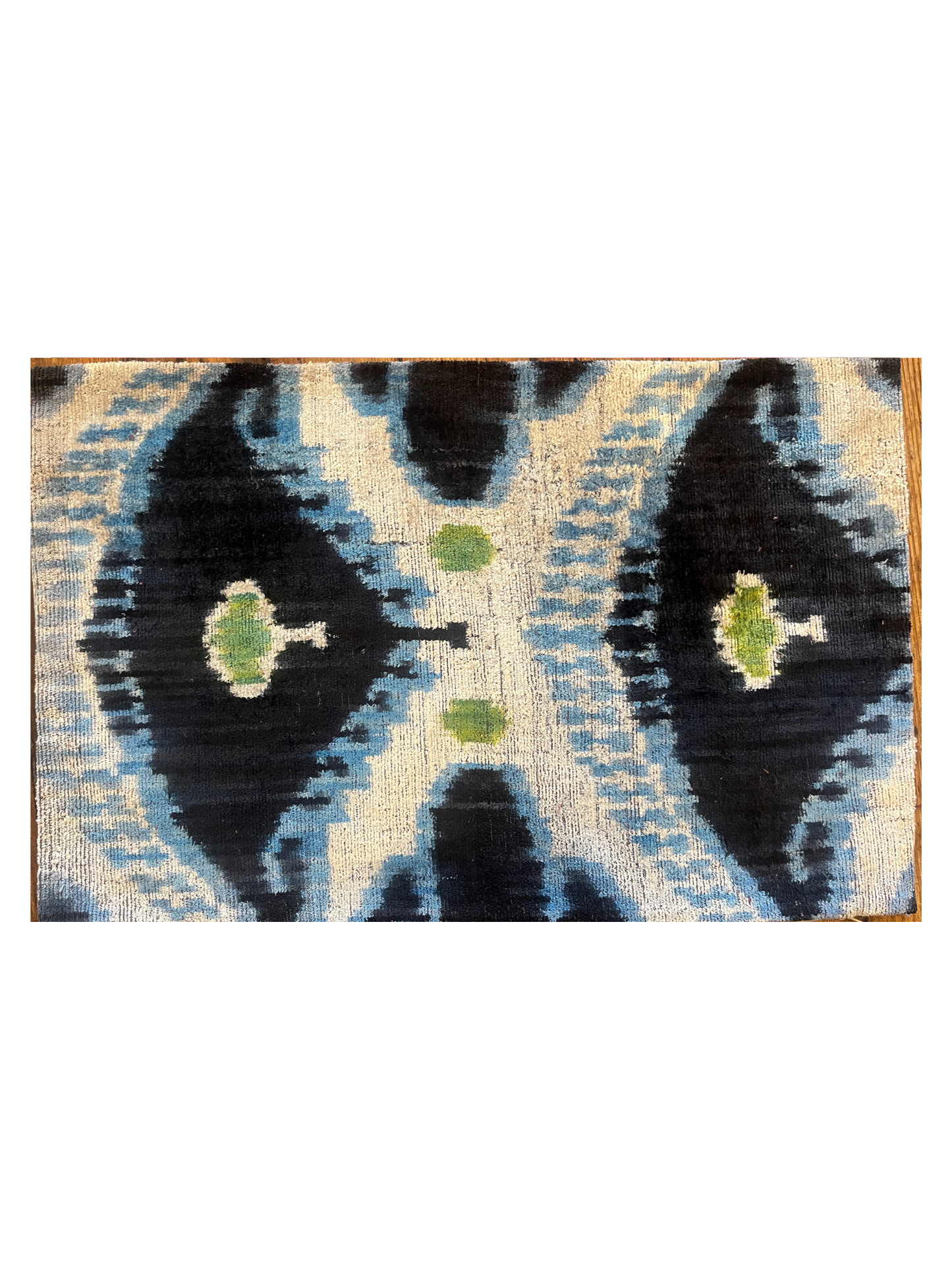 Double Sided Silk/Ikat pillow | Dark Blue and Green